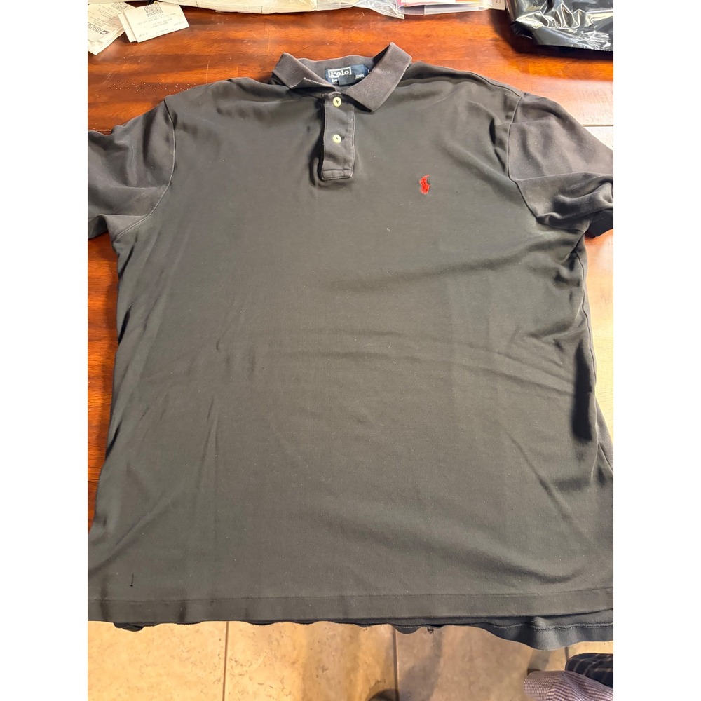 Polo Ralph Lauren Men's Large Black Polo Shirt Red Pony 100% Cotton Short Sleeve